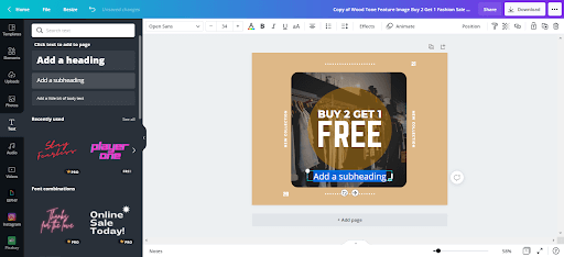 Screenshot of the canvas showing shere to change colors for text.