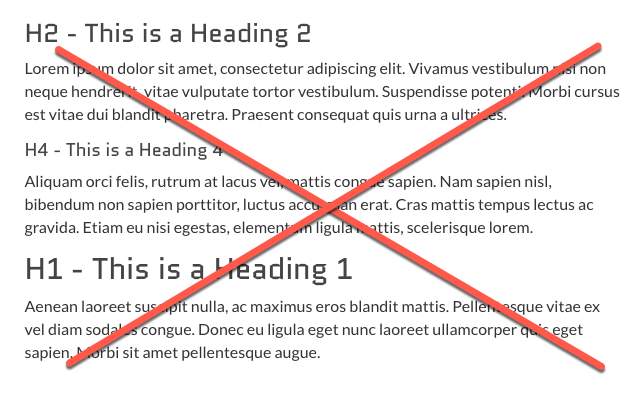 A screenshot of headings used in an improper order.