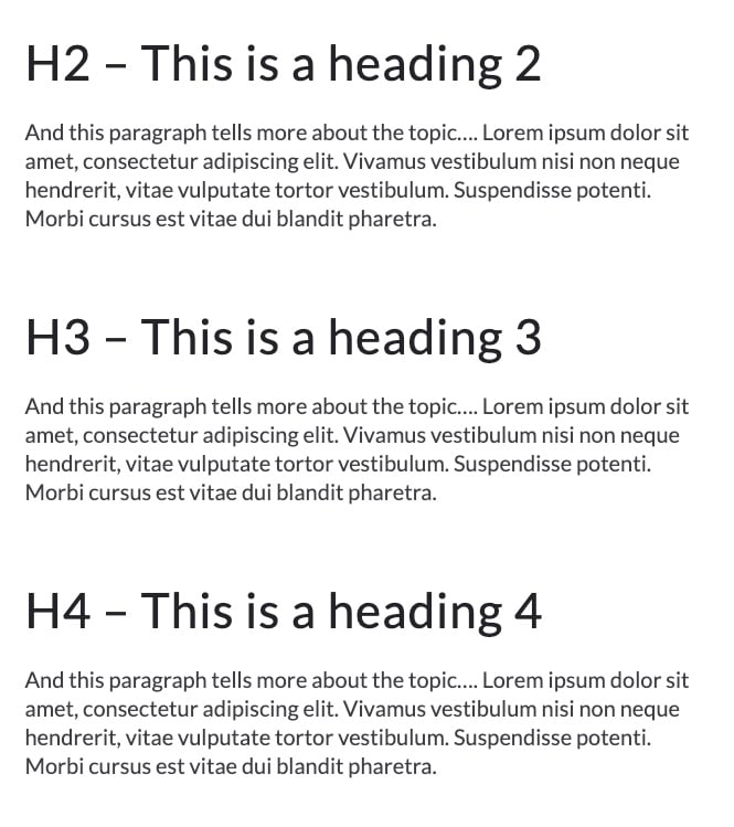 Screenshot of text that shows headings in proper order.