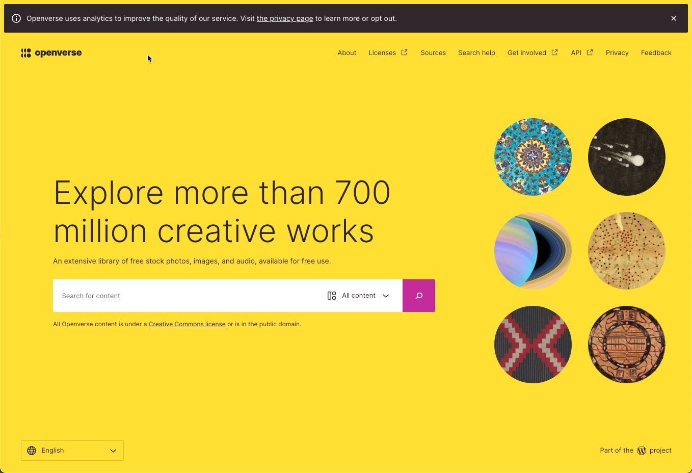 Screenshot of the Openverse home page