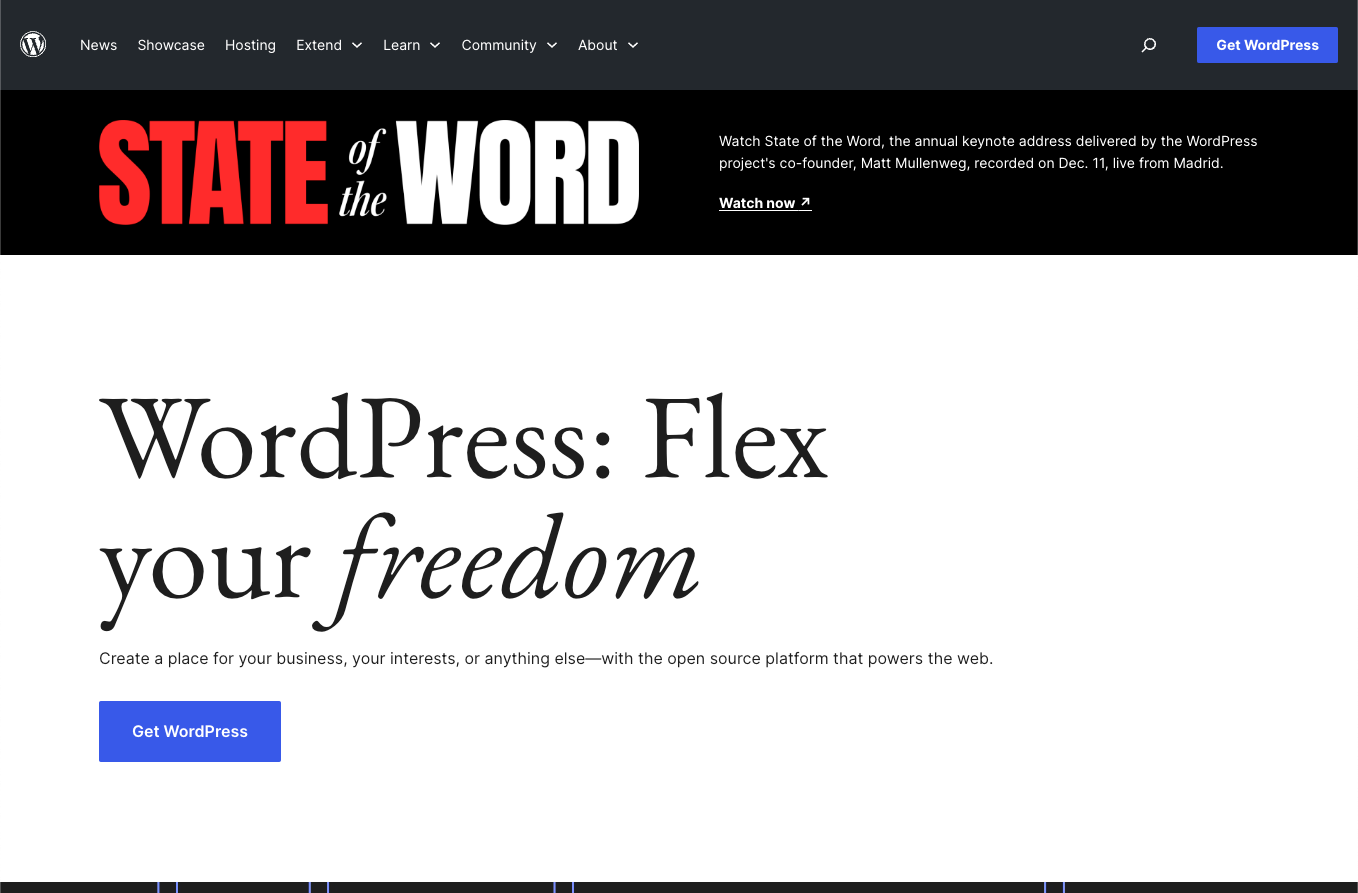 screenshot of the wordpress.org page